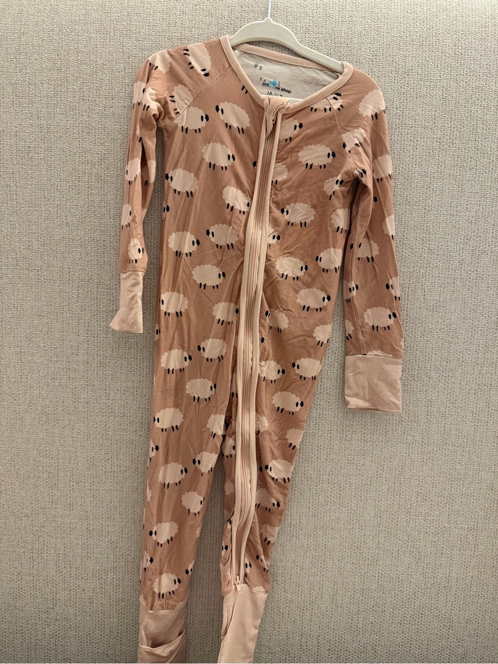 Little One Shop Co Cozy Taupe Sheep Print Footed One-Piece Zipper Pajamas